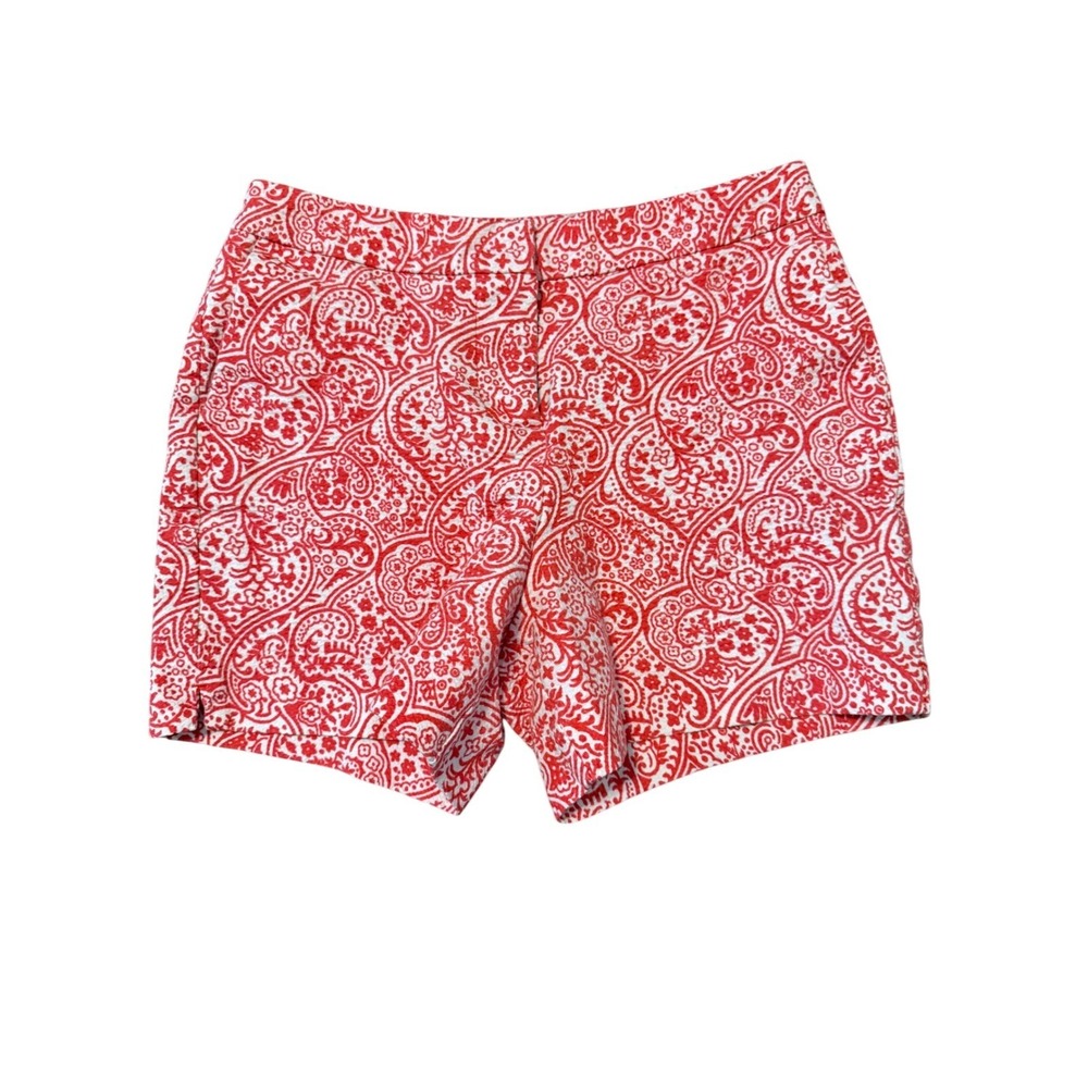Boden‎ Red & White Paisley Print Cotton Blend Shorts Women's Size 2  Inseam 3.5"